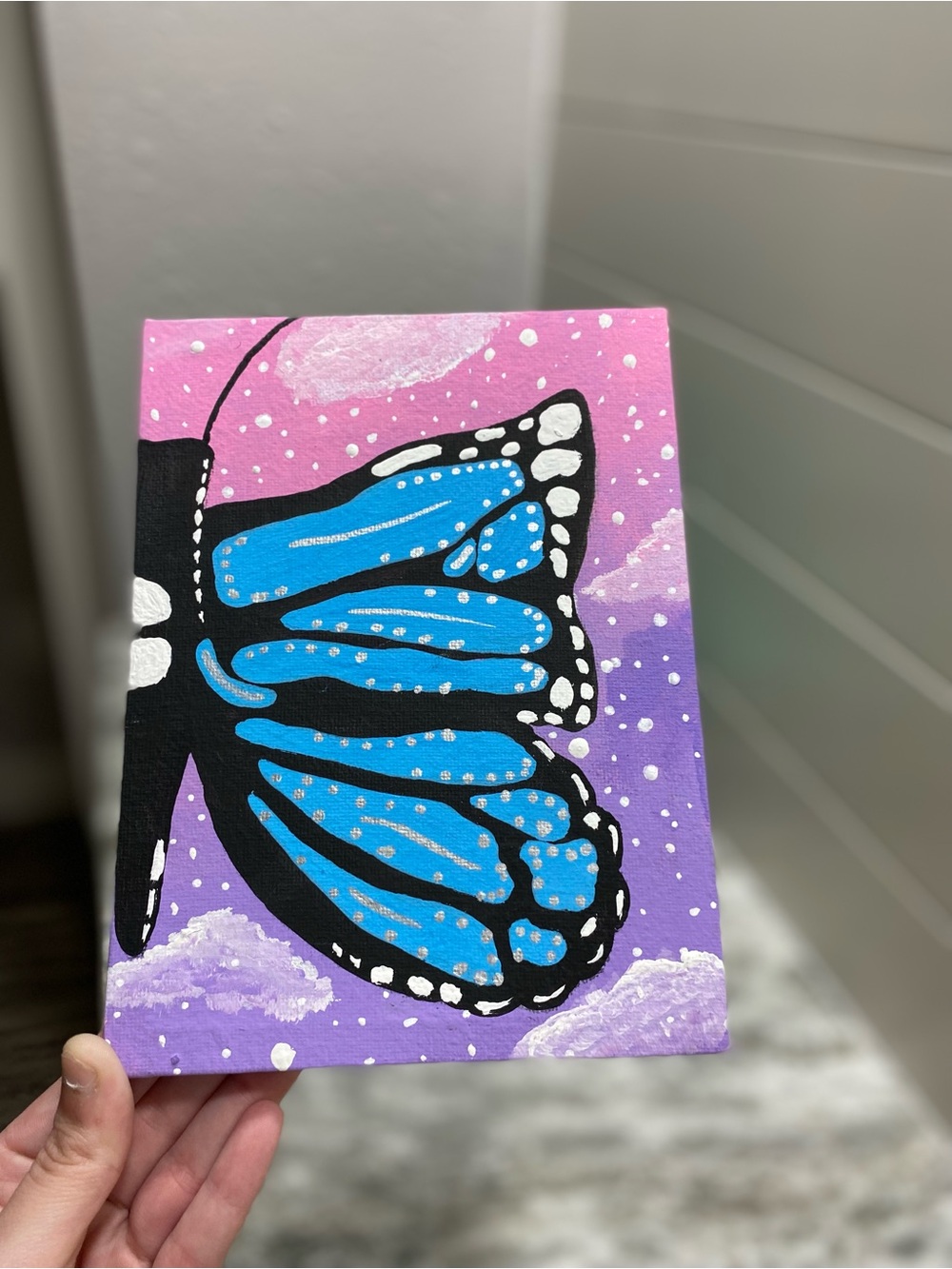 Hand Crafted Blue and Pink Butterfly Painting